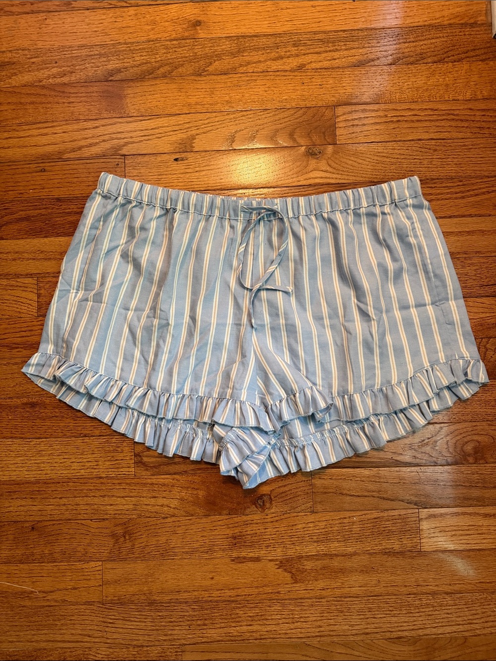 torrid Light Blue and White Striped Ruffle Drawstring Shorts